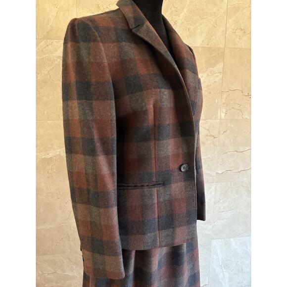 VTG Pendleton Plaid Wool Blazer Skirt Set - Small Brown USA Dark Academia Preppy - Picture 8 of 15